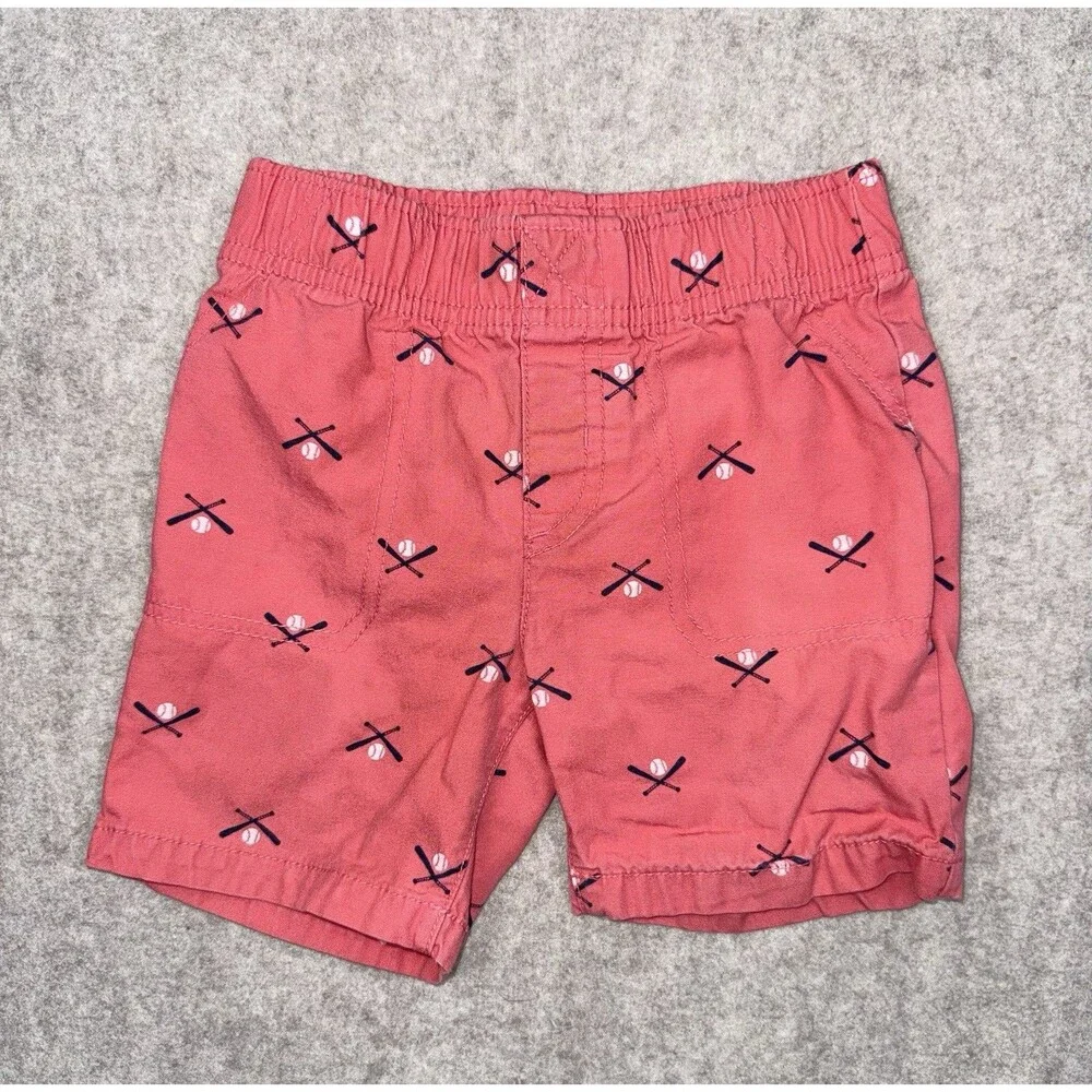 Carters Boys 4T Light Red Baseball Graphic Chino Shorts Elastic Waist